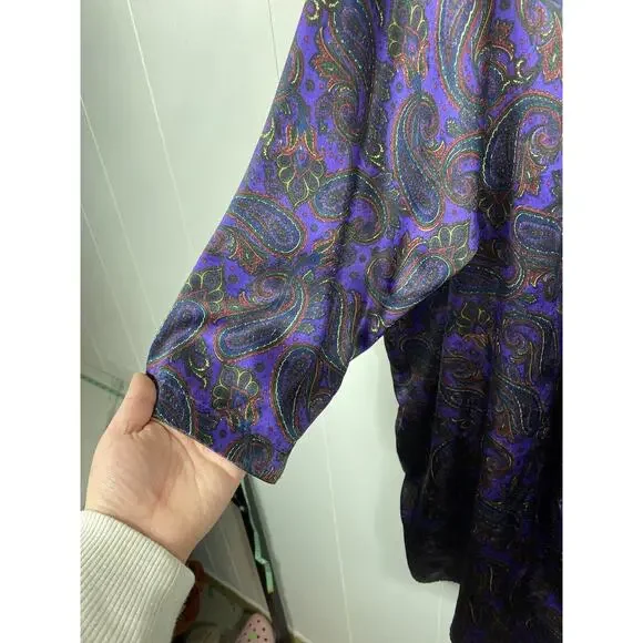 Vintage Lane Bryant Purple Paisley Print Long Sleeve Nightgown Button Plus 26/28 - Picture 6 of 12